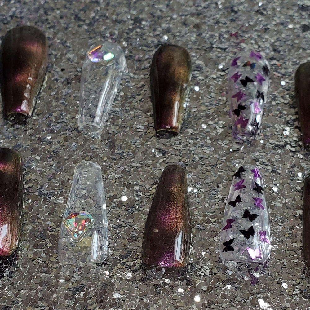 Custom "Purple Chameleon" Press On Nails